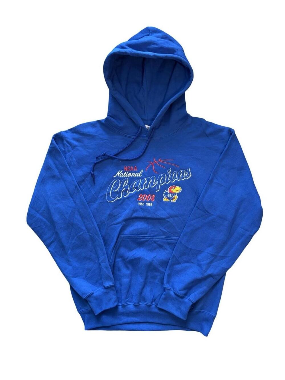Vintage Kansas Jayhawks National Champions Gildan Ultra Blend Hoodie Size Small